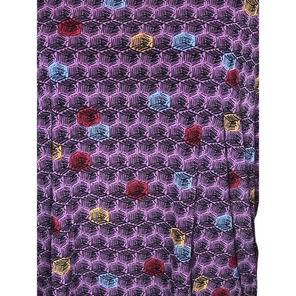 LuLaRoe Irma XXS Purple Geometric Print Short Sleeve Tunic Top Hi Low Hem - Picture 3 of 10